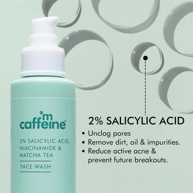 mcaffeine 2% Salicylic Acid Niacinamide & Matcha Tea Face Wash|Anti Acne Cleanser For Pimples|Suitable For Acne Prone & Oily Skin|Fights 99% Bacteria|Sulphate Free Face Wash For Women And Men-100 Ml